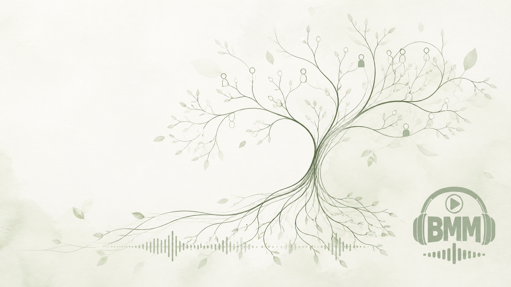 BMMPlay Roots desktop wallpaper with an illustrated family tree and BMM logo