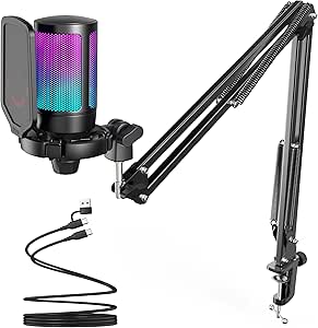 FIFINE Gaming USB Microphone Kit with Boom Arm