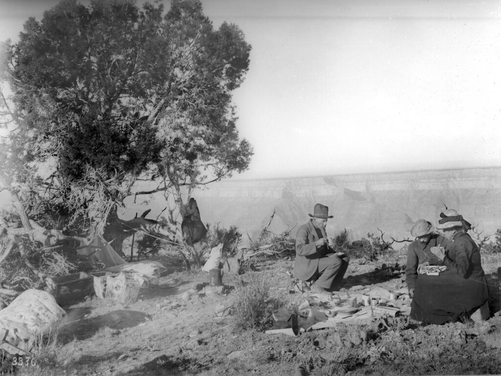 Bass and party camping on Point Sublime, North Rim, Grand Canyon, ca.1900-1930 (CHS-3336)