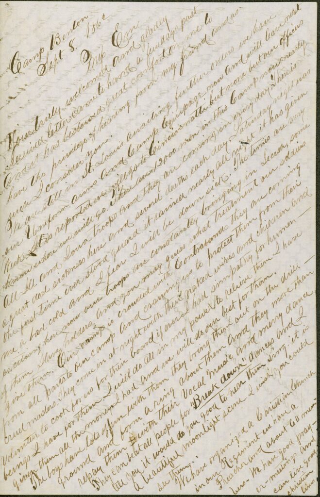 Letter signed Edward Hartley, Camp Benton (Benton Barracks), to Miss Em, September 8, 1862